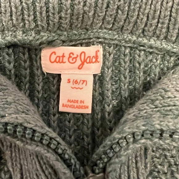 Boys Cat & Jack Quarter Zip Sweater Dark Green Size Small - Picture 3 of 4